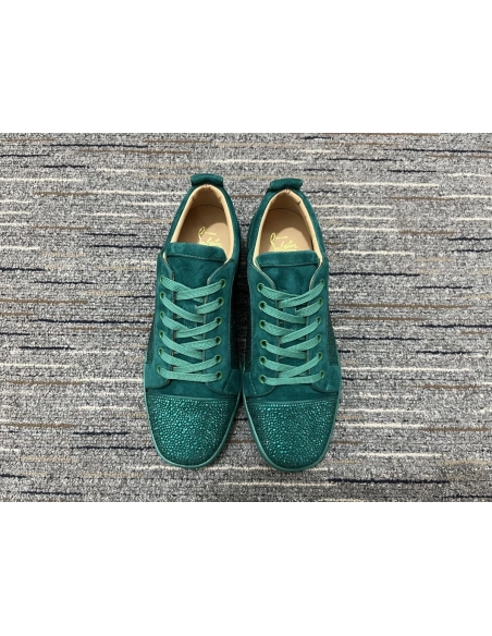 Cheap Christian Louboutin Louis Junior Strass Sneakers Suede Leather Green on Sale