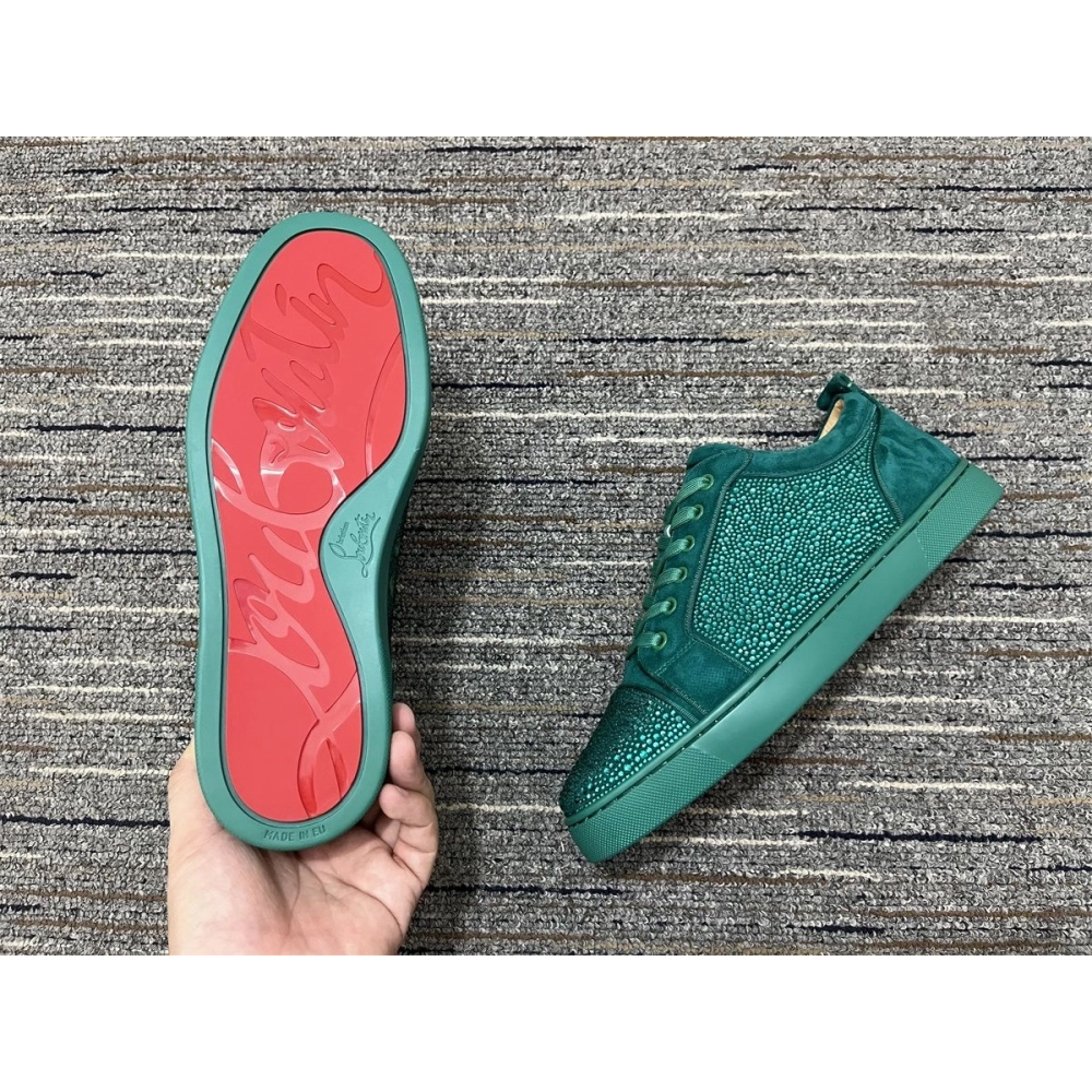 Cheap Christian Louboutin Louis Junior Strass Sneakers Suede Leather Green on Sale