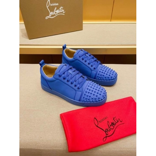 Fake Christian Louboutin Louis Junior Spikes Low-top Sneakers Leather Blue