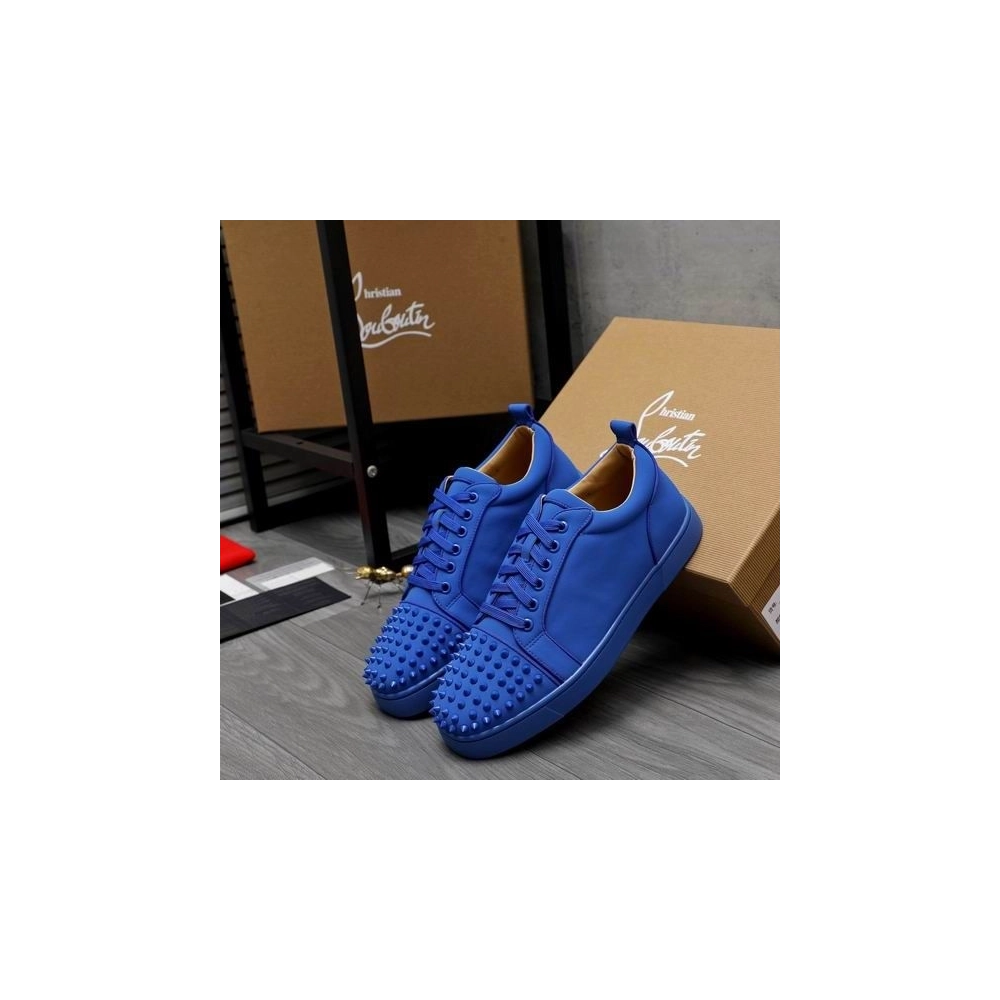 Cheap Christian Louboutin Louis Junior Spikes Sneakers Veau Velours Blue Sale Online