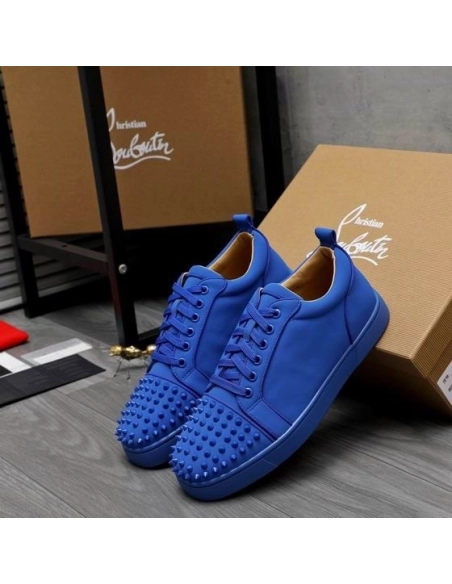Cheap Christian Louboutin Louis Junior Spikes Sneakers Veau Velours Blue Sale Online