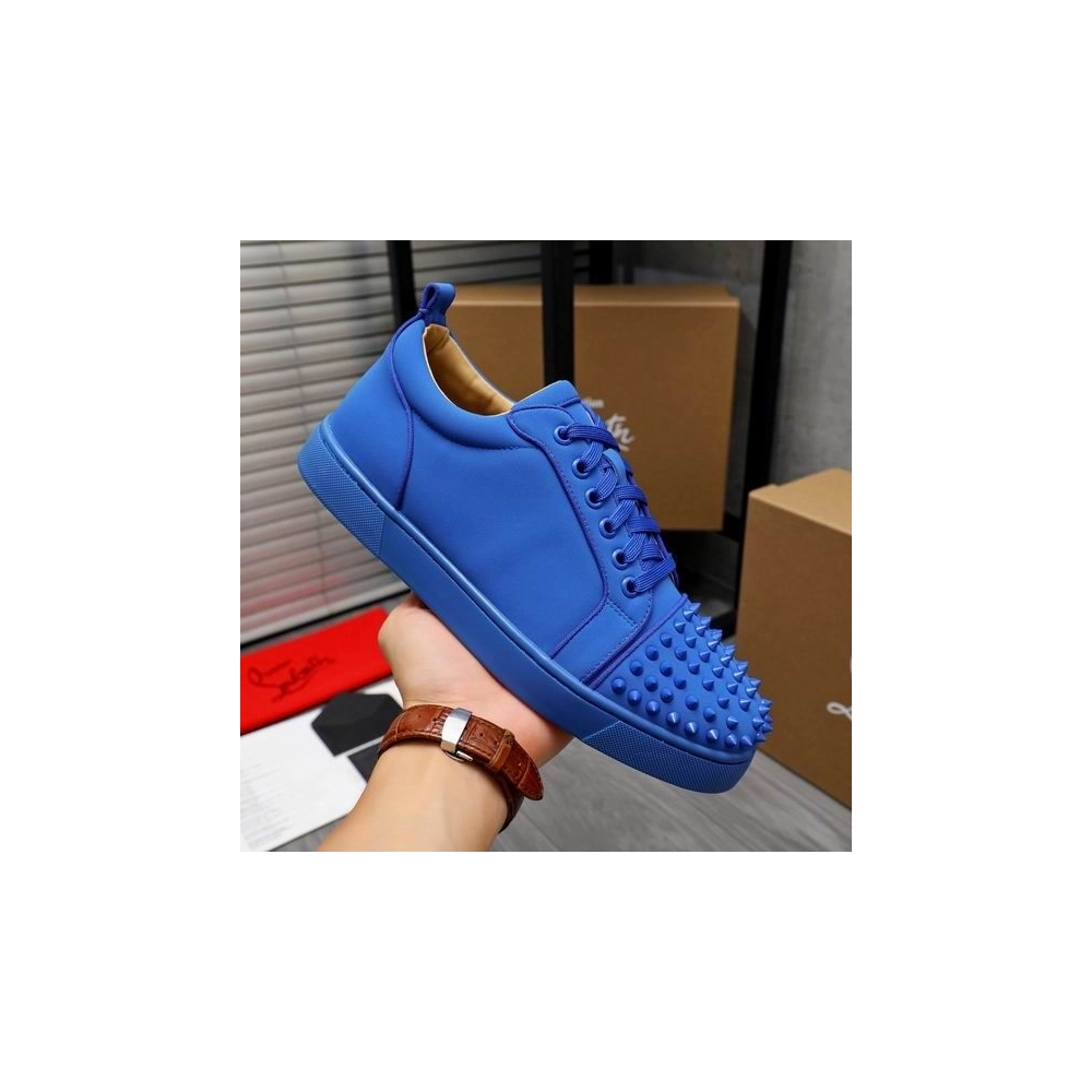 Cheap Christian Louboutin Louis Junior Spikes Sneakers Veau Velours Blue Sale Online