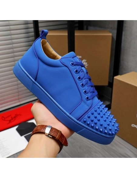 Cheap Christian Louboutin Louis Junior Spikes Sneakers Veau Velours Blue Sale Online