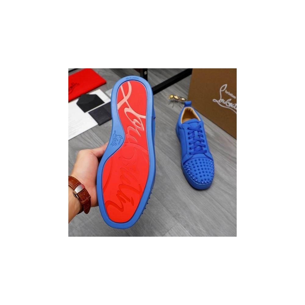 Cheap Christian Louboutin Louis Junior Spikes Sneakers Veau Velours Blue Sale Online