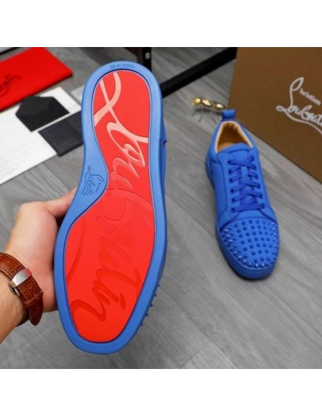 Cheap Christian Louboutin Louis Junior Spikes Sneakers Veau Velours Blue Sale Online