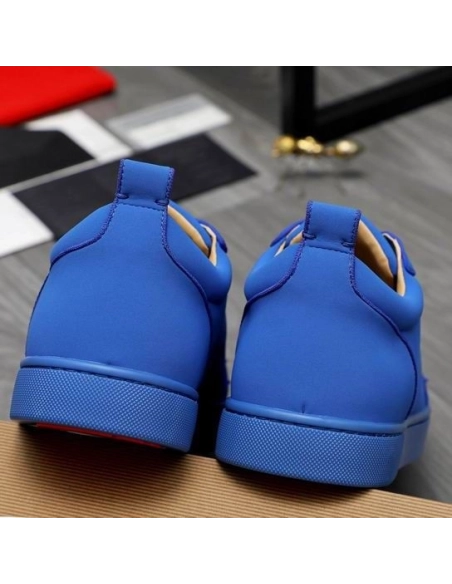 Cheap Christian Louboutin Louis Junior Spikes Sneakers Veau Velours Blue Sale Online