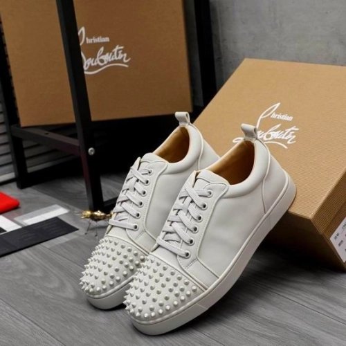 Replica Christian Louboutin Louis Junior Spikes Sneakers Men Calf Leather White