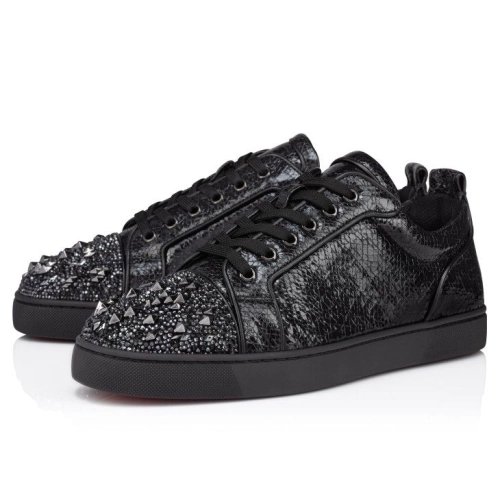 Cheap Christian Louboutin Louis Junior P Strass Eternity Sneakers Metallic Suede And Spikes Black