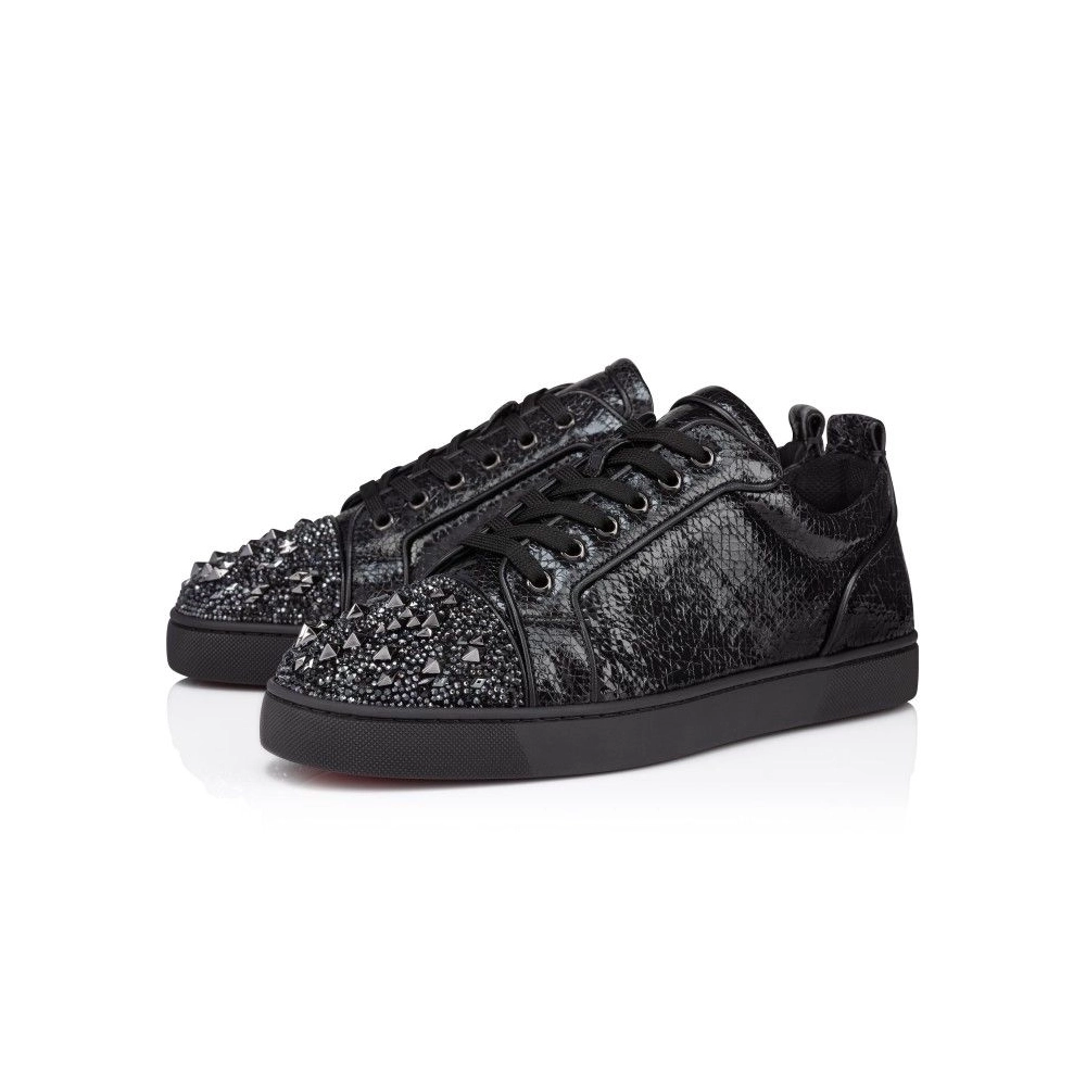 Cheap Christian Louboutin Louis Junior P Strass Eternity Sneakers Metallic Suede And Spikes Black
