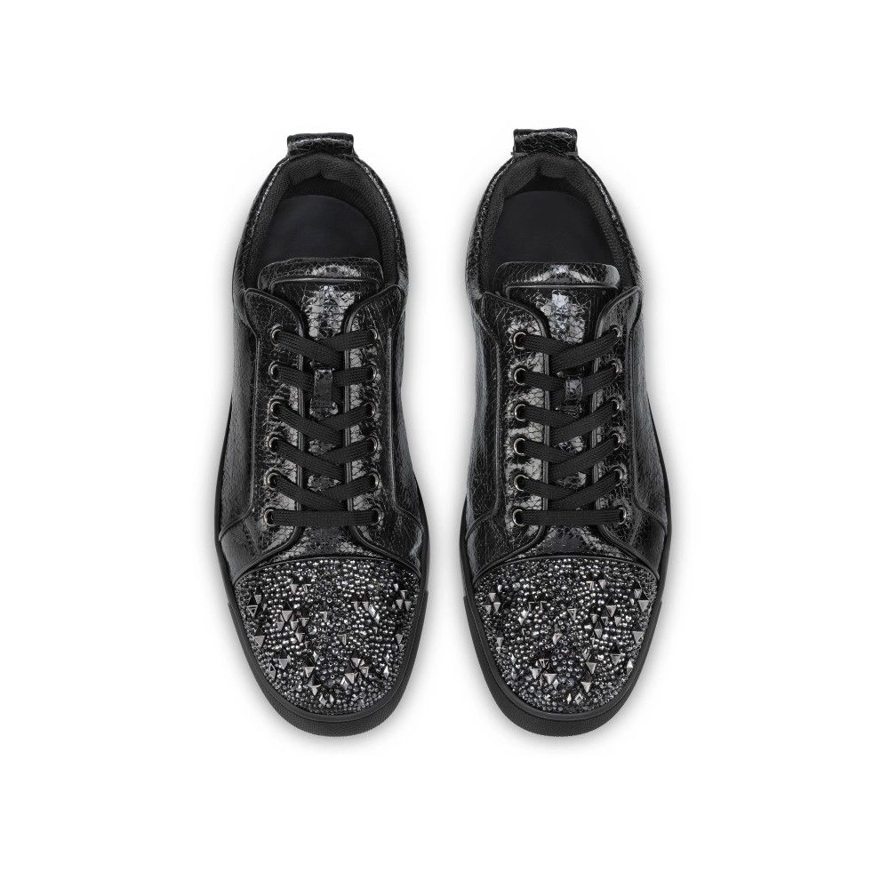 Cheap Christian Louboutin Louis Junior P Strass Eternity Sneakers Metallic Suede And Spikes Black