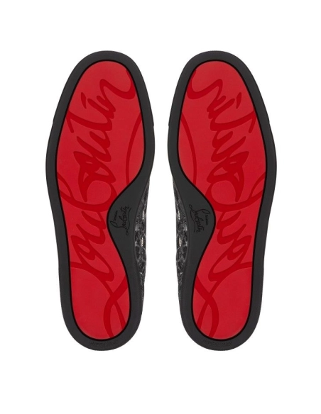 Fake  Christian Louboutin Louis Junior Spikes Sneakers Storm Printed Calf Leather And Spikes Black