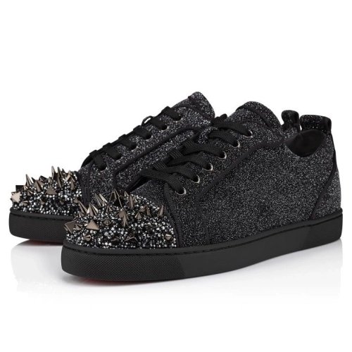 Replica Christian Louboutin Louis Junior P Pik Pik Strass Sneakers Suede Leather Comete And Strass Black
