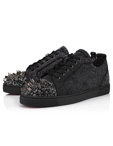 Replica Christian Louboutin Louis Junior P Pik Pik Strass Sneakers Suede Leather Comete And Strass Black