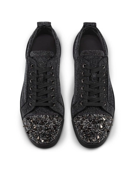 Replica Christian Louboutin Louis Junior P Pik Pik Strass Sneakers Suede Leather Comete And Strass Black