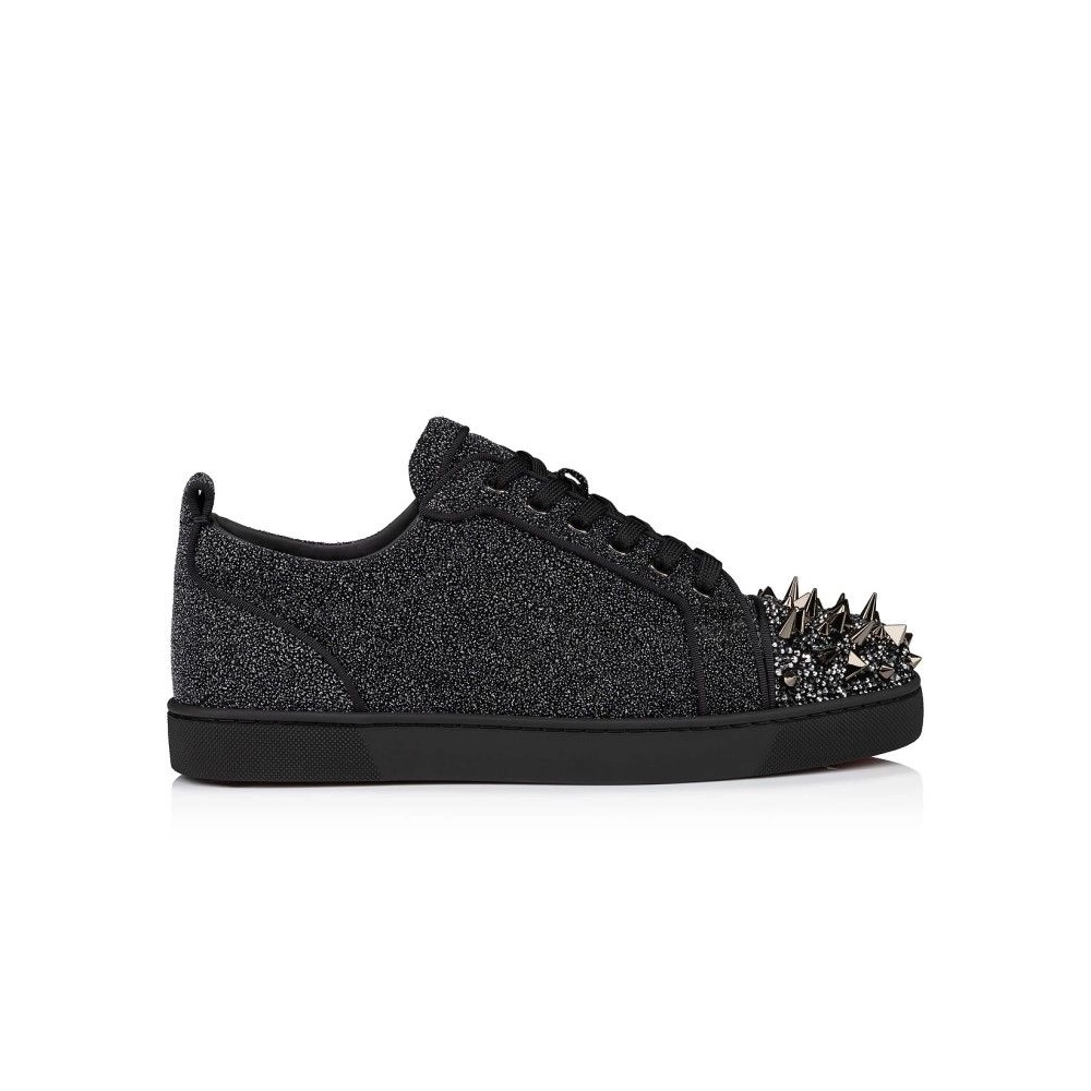 Replica Christian Louboutin Louis Junior P Pik Pik Strass Sneakers Suede Leather Comete And Strass Black