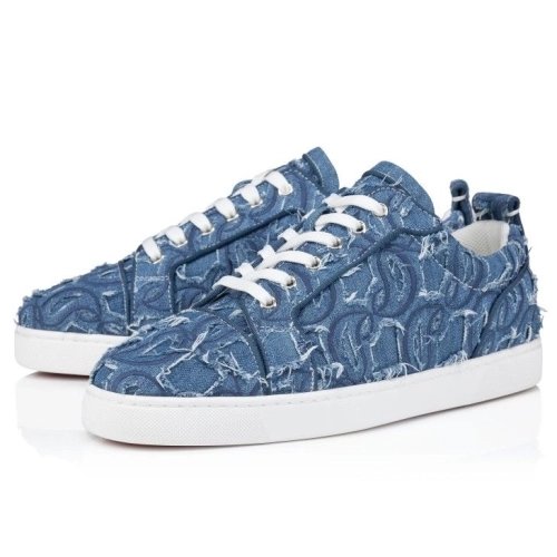 Discount Christian Louboutin Louis Junior Sneakers Denim Louboutin Embroidered Outlet