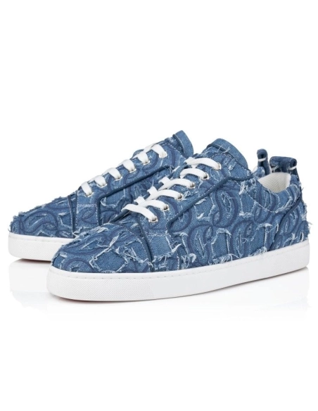 Discount Christian Louboutin Louis Junior Sneakers Denim Louboutin Embroidered Outlet