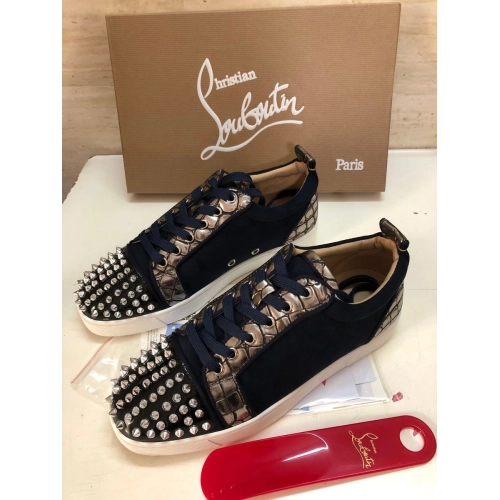 Cheap Christian Louboutin Louis Junior Spike Low Top Sneakers Leather and Veau Velours Black