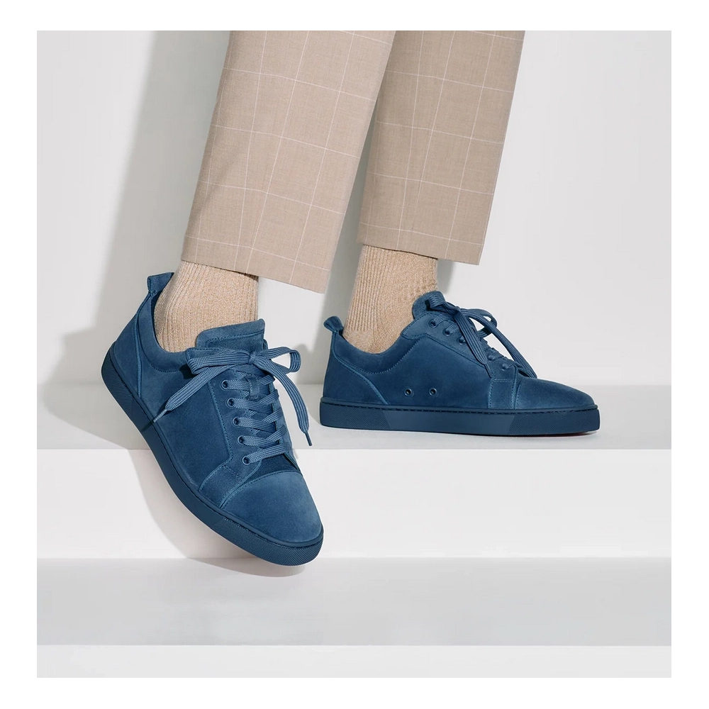 Discount Christian Louboutin Louis Junior Low-top Sneakers Veau Velours Blue Outlet