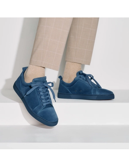 Discount Christian Louboutin Louis Junior Low-top Sneakers Veau Velours Blue Outlet