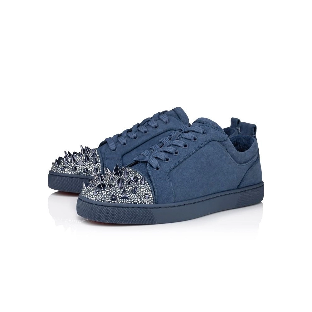 Cheap Christian Louboutin Louis Junior P Pik Pik Strass Sneakers Veau Velours And Strass Spikes Denim