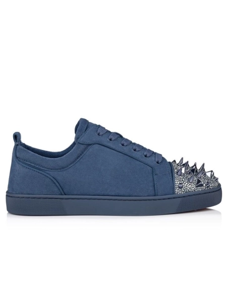 Cheap Christian Louboutin Louis Junior P Pik Pik Strass Sneakers Veau Velours And Strass Spikes Denim