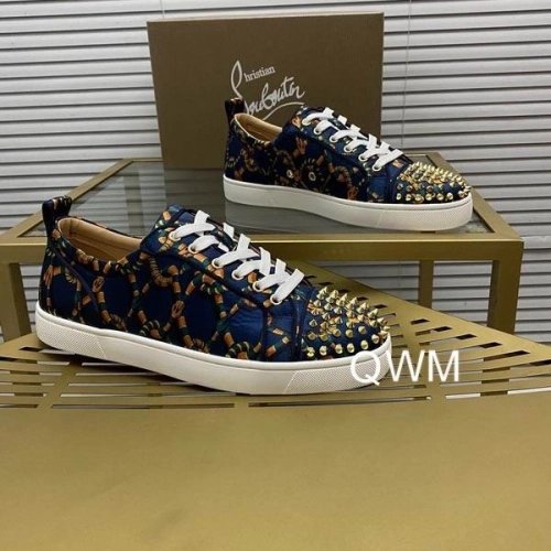 Replica Christian Louboutin Louis Junior Spikes Sneakers Satin Snake-link Blue