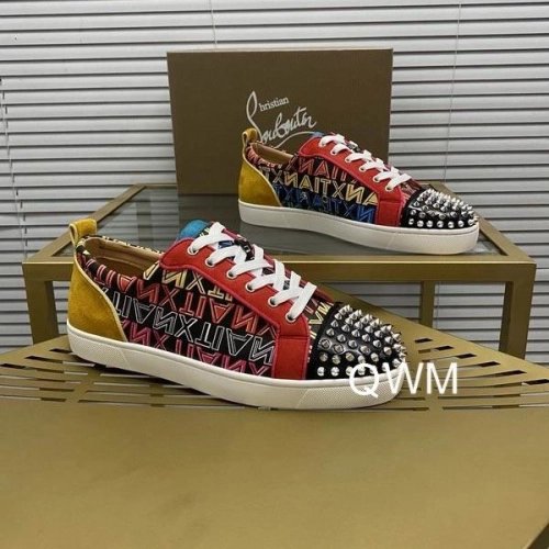 Discount Christian Louboutin Louis Junior Spikes Orlato Flat Sneakers Suede and Leather Multi Outlet