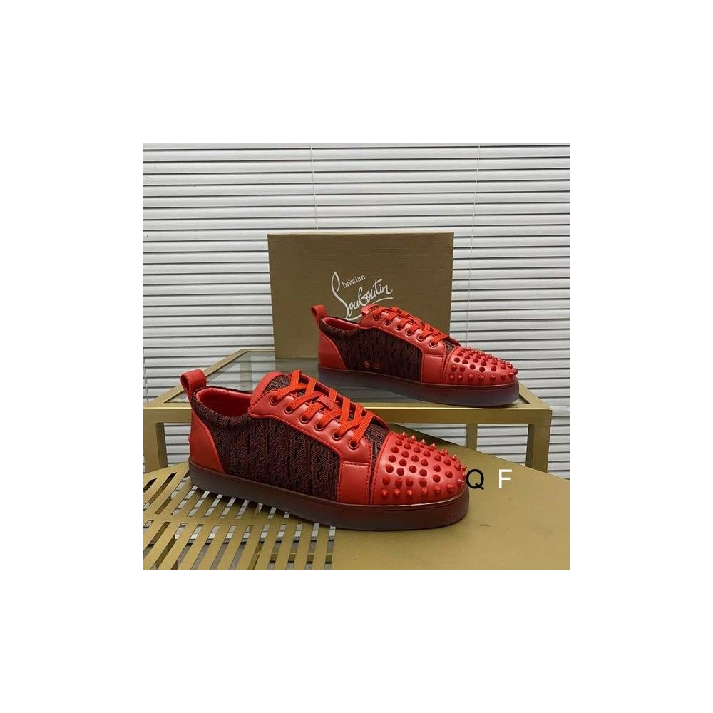 Discount Christian Louboutin Louis Junior Spikes Orlato Sneakers Monogram-jacquard Calfskin Red Outlet