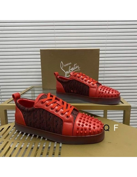 Discount Christian Louboutin Louis Junior Spikes Orlato Sneakers Monogram-jacquard Calfskin Red Outlet