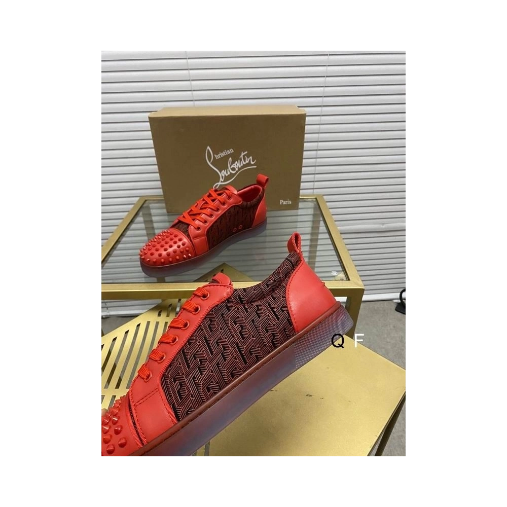 Discount Christian Louboutin Louis Junior Spikes Orlato Sneakers Monogram-jacquard Calfskin Red Outlet