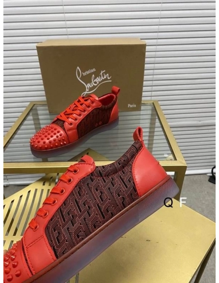 Discount Christian Louboutin Louis Junior Spikes Orlato Sneakers Monogram-jacquard Calfskin Red Outlet
