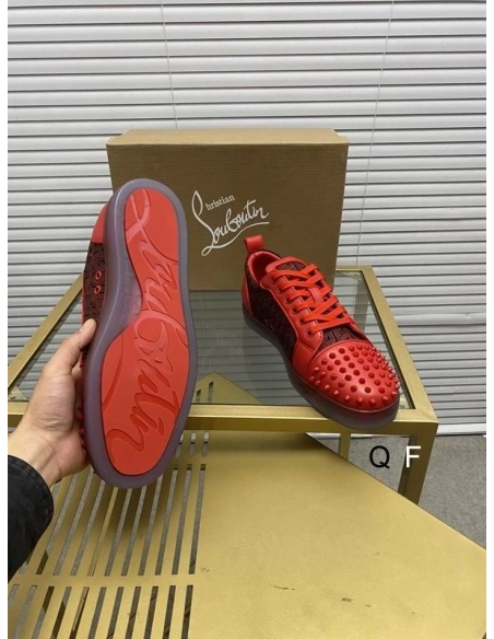 Discount Christian Louboutin Louis Junior Spikes Orlato Sneakers Monogram-jacquard Calfskin Red Outlet