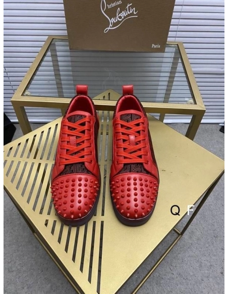 Discount Christian Louboutin Louis Junior Spikes Orlato Sneakers Monogram-jacquard Calfskin Red Outlet