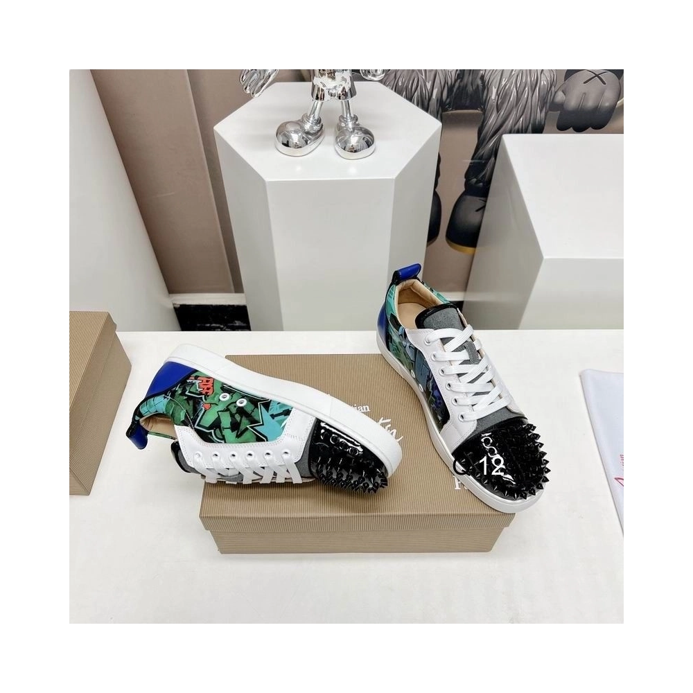 Cheap Christian Louboutin Louis Junior Spikes Orlato Sneakers Calfskin and Patent Leather Multicolor