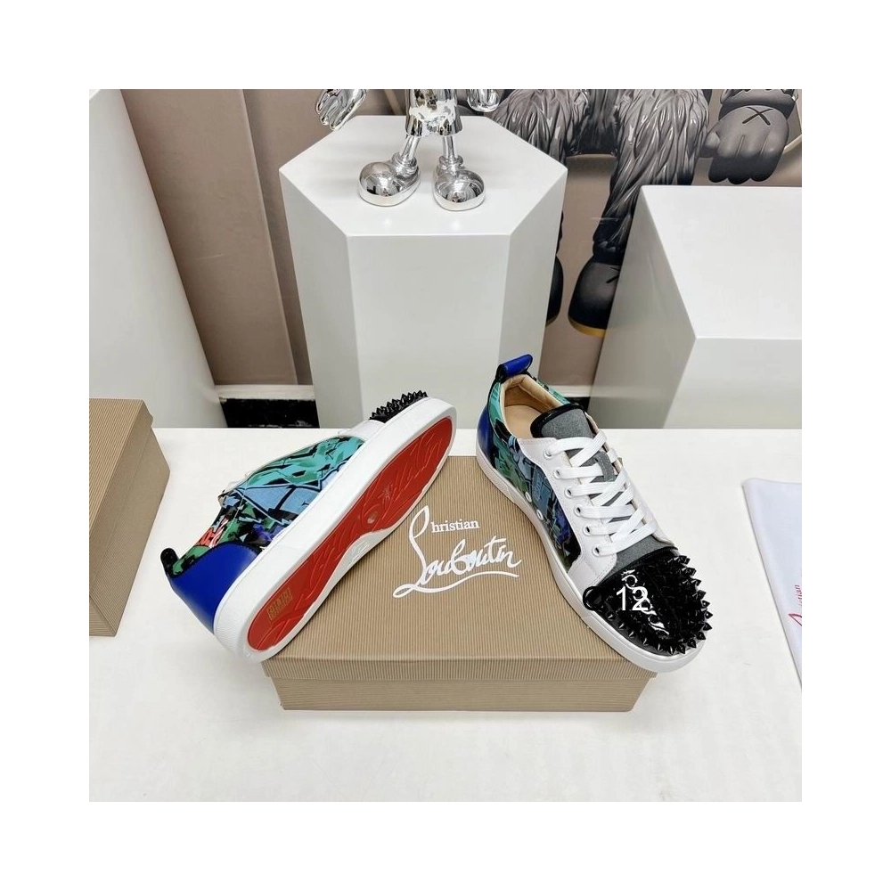 Cheap Christian Louboutin Louis Junior Spikes Orlato Sneakers Calfskin and Patent Leather Multicolor