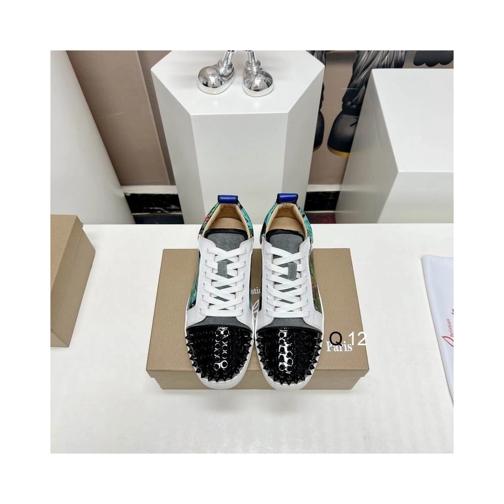 Cheap Christian Louboutin Louis Junior Spikes Orlato Sneakers Calfskin and Patent Leather Multicolor