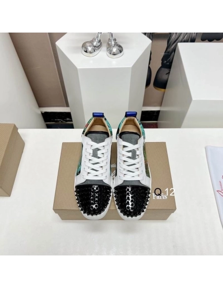 Cheap Christian Louboutin Louis Junior Spikes Orlato Sneakers Calfskin and Patent Leather Multicolor