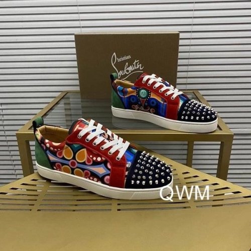 Cheap Christian Louboutin Louis Junior Spikes Orlato Flat Sneakers Suede Multicolor Sale Online