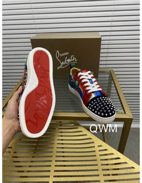Cheap Christian Louboutin Louis Junior Spikes Orlato Flat Sneakers Suede Multicolor Sale Online