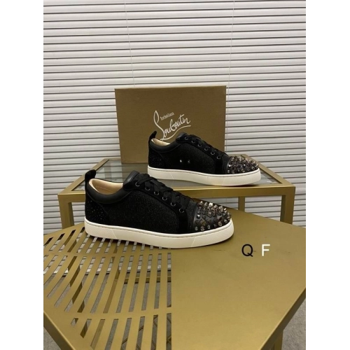 Fake Christian Louboutin Louis Junior Spikes Sneakers Leather and Textile Black