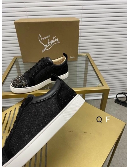 Fake Christian Louboutin Louis Junior Spikes Sneakers Leather and Textile Black