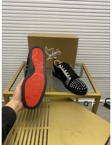 Cheap Christian Louboutin Louis Junior Spikes Orlato Sneakers Leather and Suede Black Sale Online