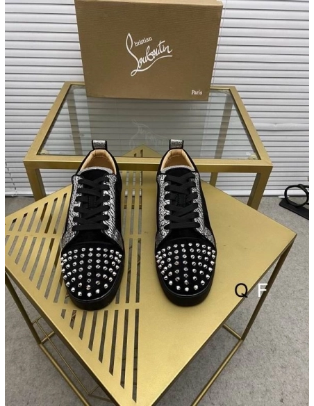 Cheap Christian Louboutin Louis Junior Spikes Orlato Sneakers Leather and Suede Black Sale Online