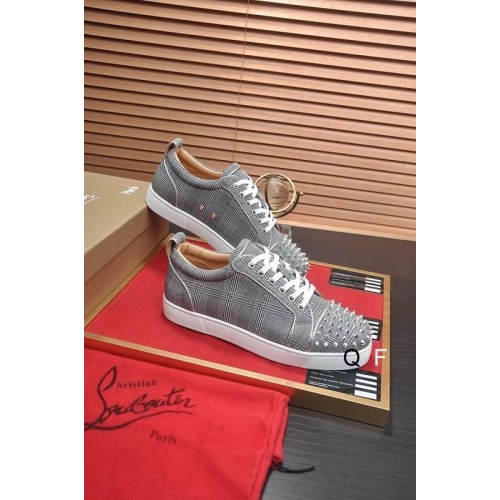 Fake Christian Louboutin Louis Junior Spikes Orlato Flat Sneakers Monochrome Canvas Gray