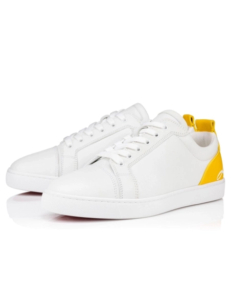 Cheap Christian Louboutin Fun Louis Junior Sneakers Calf Leather White Yellow for Sale