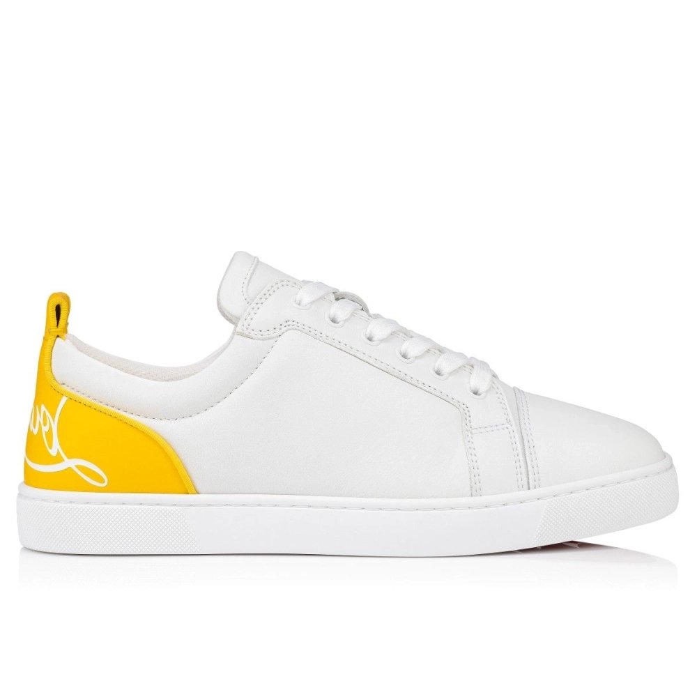 Cheap Christian Louboutin Fun Louis Junior Sneakers Calf Leather White Yellow for Sale