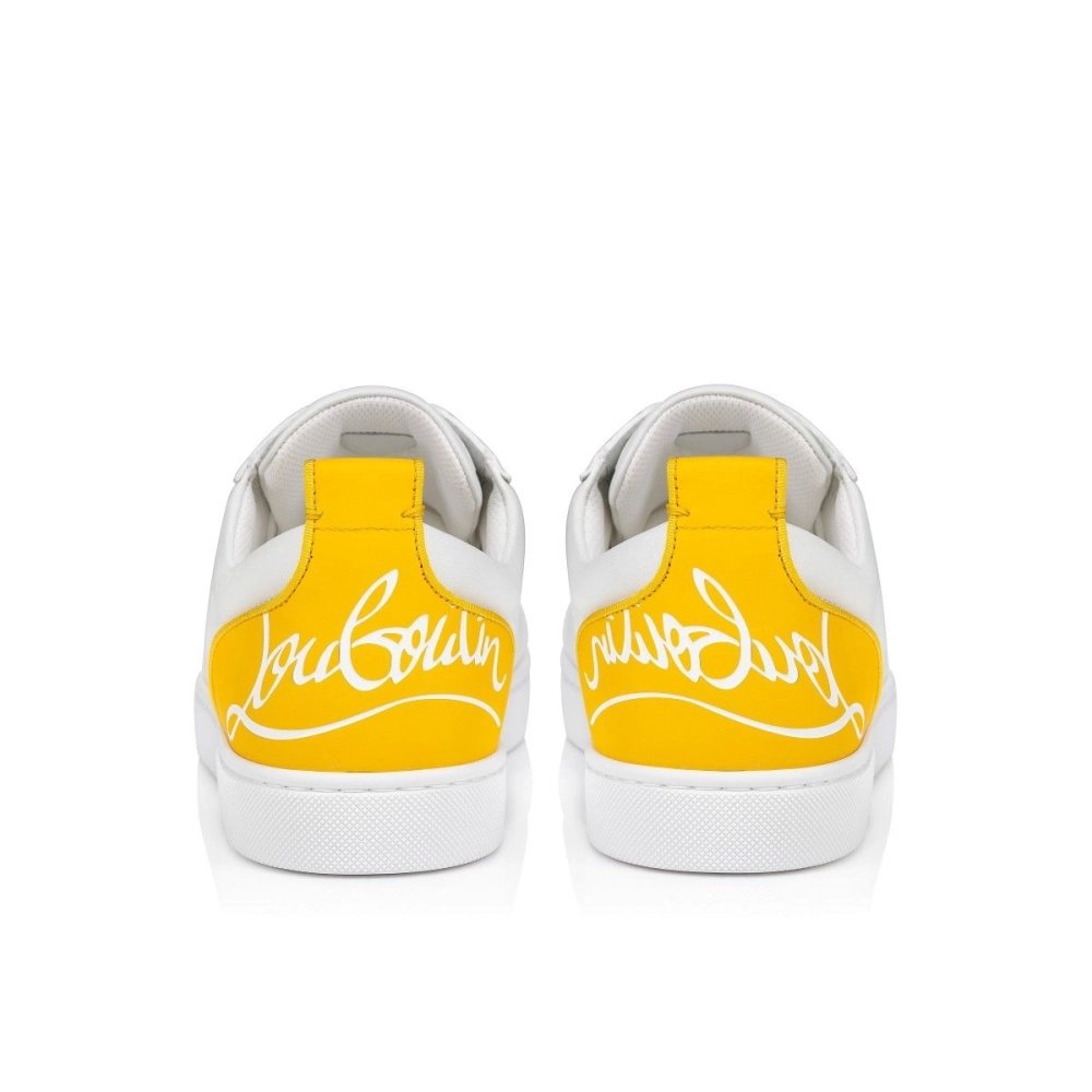 Cheap Christian Louboutin Fun Louis Junior Sneakers Calf Leather White Yellow for Sale