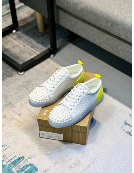 Replica Christian Louboutin Fun Louis Junior Spikes Sneakers White Fluo Yellow