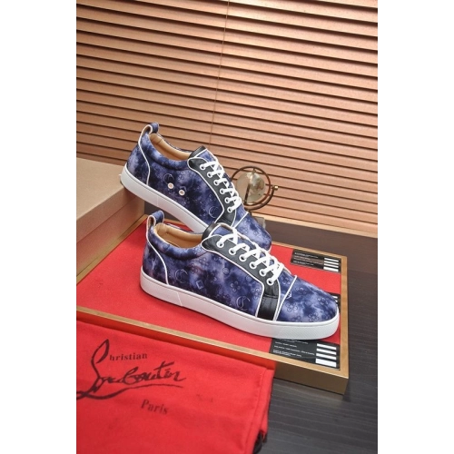 Cheap Christian Louboutin Louis Junior Low-top Sneakers Allover Logo Fabric Navy for Sale
